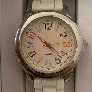 Cute white band watch with colorful numbers